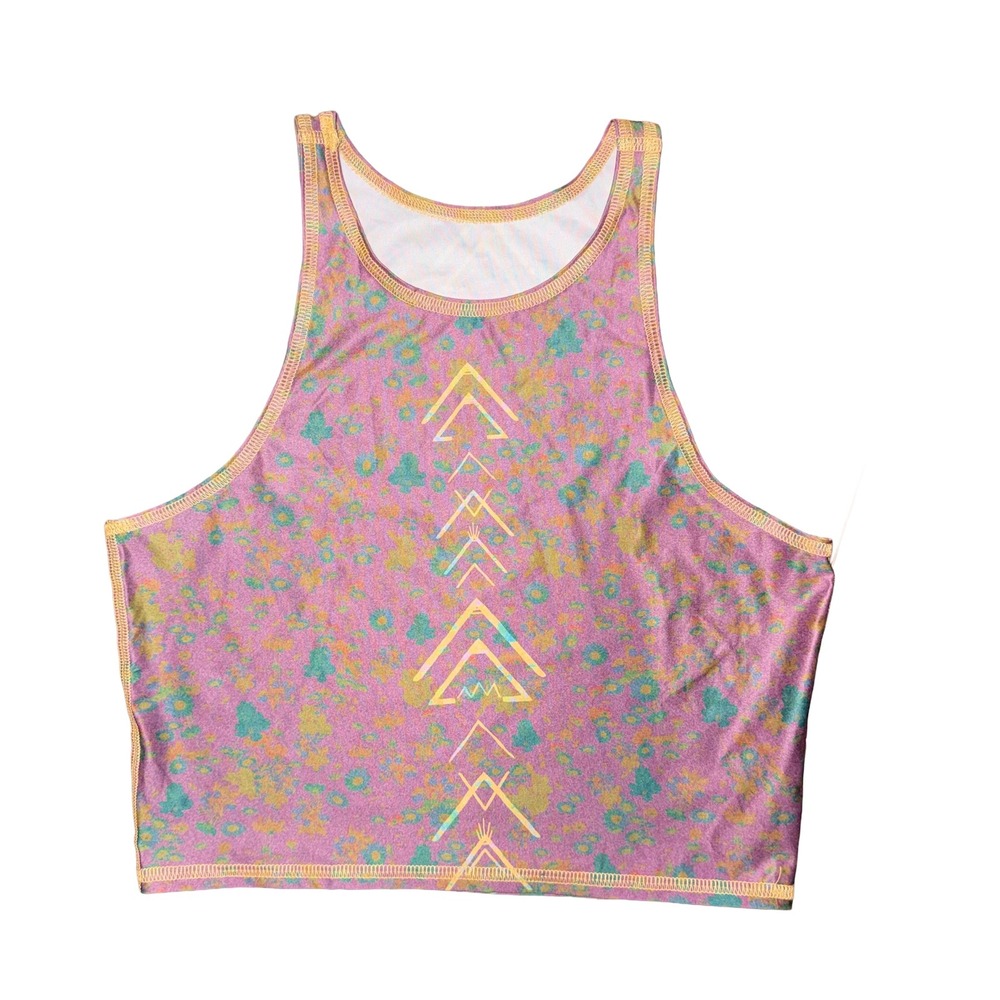 Teeki Boho Floral Geometric Crop Top Athleisure Yoga Festival Gorp Sustainable